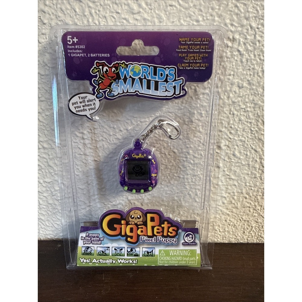 Worlds Smallest GigaPets Virtual Pet Pixel Puppy Giga Pet Electronic Purple Dog